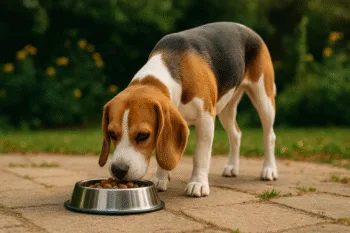 Chien : Photos prix d'un Beagle qui mange des croquettes