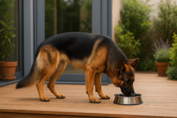 Chien : Photos prix d'un Berger Allemand qui mange des croquettes