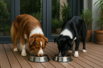 Chien : Photos prix d'un Berger Américain Miniature qui mange des croquettes