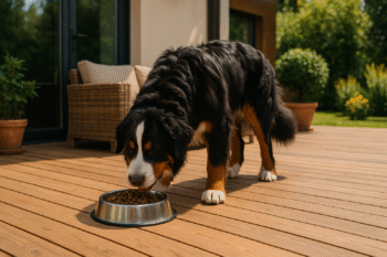 Chien : Photos prix d'un Bouvier Bernois qui mange des croquettes