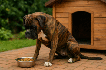 Chien : Photos prix d'un Boxer qui mange des croquettes
