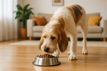 Chien : Photos prix d'un Briquet Griffon Vendéen qui mange des croquettes