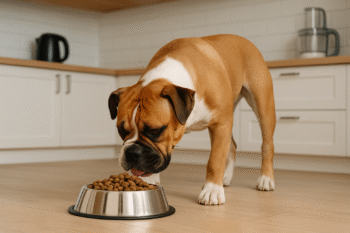 Chien : Photos prix d'un Bulldog Continental qui mange des croquettes