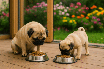 Chien : Photos prix d'un Carlin qui mange des croquettes