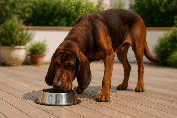 Chien : Photos prix d'un Chien de Saint-Hubert qui mange des croquettes