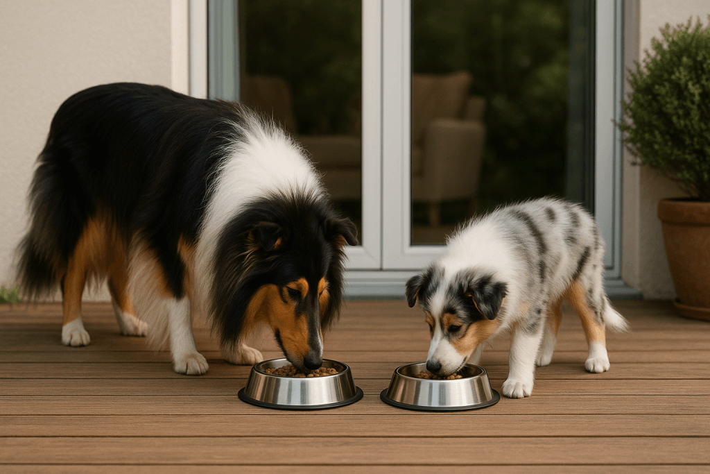 Chien : Photos prix d'un Colley Ă poil long (Rough Collie) qui mange des croquettes