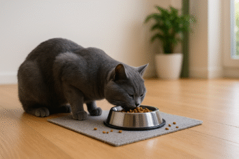 Chat : Photos prix d'un Manx qui mange des croquettes