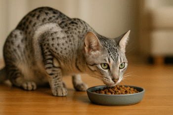 Chat : Photos prix d'un Mau Égyptien qui mange des croquettes