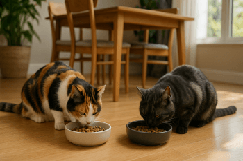 Chat : Photos prix d'un American Shorthair qui mange des croquettes
