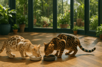 Chat : Photos prix d'un Bengal qui mange des croquettes