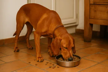 Chien : Photos prix d'un Briquet de Provence qui mange des croquettes