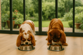 Chien : Photos prix d'un Épagneul King Charles qui mange des croquettes