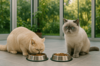 Chat : Photos prix d'un Exotic Shorthair qui mange des croquettes