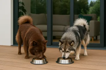 Chien : Photos prix d'un Finnois de Laponie qui mange des croquettes