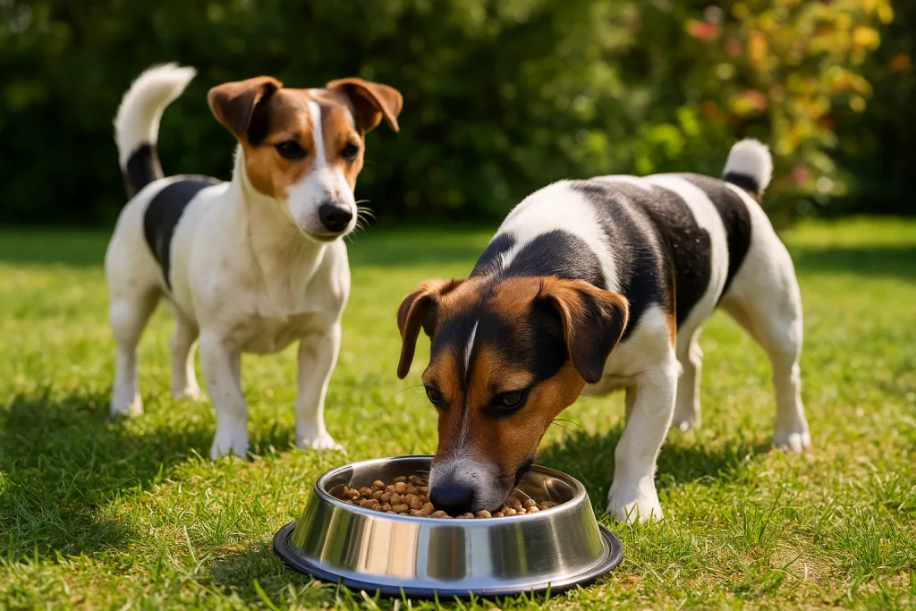Chien : Photos prix d'un Jack Russell Terrier qui mange des croquettes