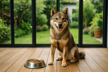 Chien : Photos prix d'un Kishu qui mange des croquettes
