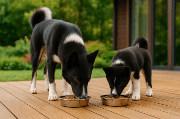 Chien : Photos prix d'un Laïka Russo-Européen qui mange des croquettes