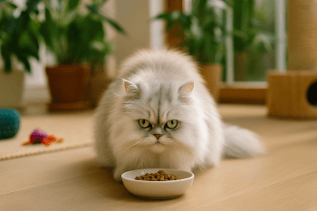 Chat : Photos prix d'un Persan qui mange des croquettes