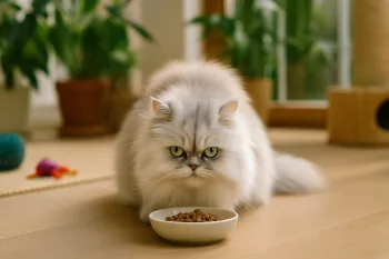 Chat : Photos prix d'un Persan qui mange des croquettes