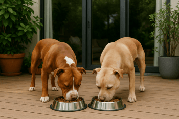 Chien : Photos prix d'un Pitbull qui mange des croquettes
