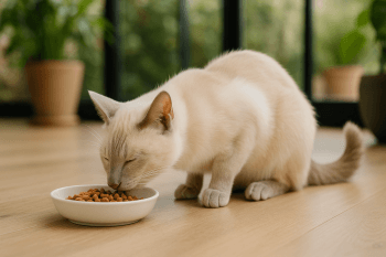 Chat : Photos prix d'un Siamois qui mange des croquettes
