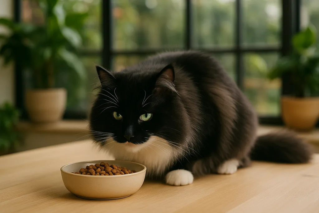 Chat : Photos prix d'un Sibérien qui mange des croquettes