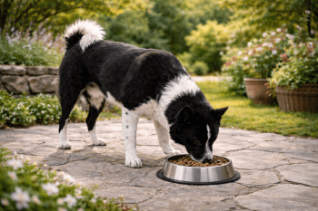 Chien : Photos prix d'un Chien d'Ours de Carélie qui mange des croquettes