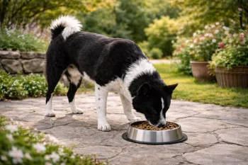 Chien : Photos prix d'un Chien d'Ours de Carélie qui mange des croquettes