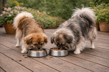 Chien : Photos prix d'un Épagneul Tibétain qui mange des croquettes