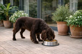 Chien : Photos prix d'un Field Spaniel qui mange des croquettes