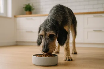 Chien : Photos prix d'un Griffon Nivernais qui mange des croquettes