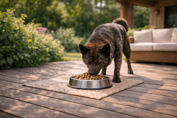 Chien : Photos prix d'un Kai qui mange des croquettes