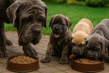 Chien : Photos prix d'un Mastiff qui mange des croquettes