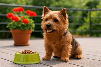 Chien : Photos prix d'un Norfolk Terrier qui mange des croquettes