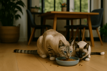 Chat : Photos prix d'un Ojos Azules qui mange des croquettes