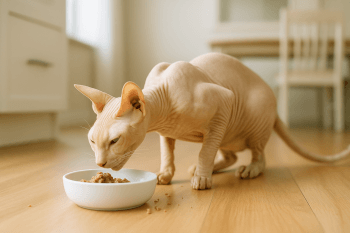 Chat : Photos prix d'un Peterbald qui mange des croquettes