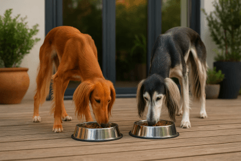Chien : Photos prix d'un Saluki qui mange des croquettes