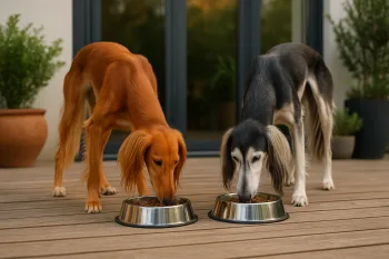 Chien : Photos prix d'un Saluki qui mange des croquettes