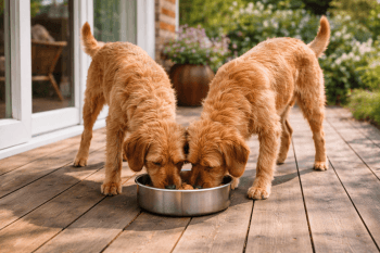 Chien : Photos prix d'un Griffon Fauve de Bretagne qui mange des croquettes