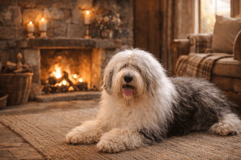 Chien : Photo d'un Bobtail (Old English Sheepdog) malade