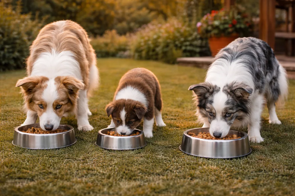 Chien : Border Collie qui mange des croquettes