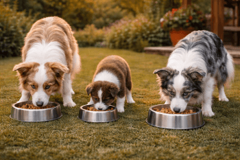 Chien : Border Collie qui mange des croquettes