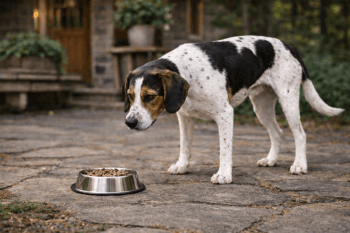Chien : Un Chien Courant de Halden qui mange des croquettes