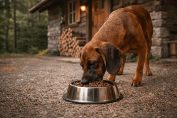 Chien : Un Chien de Rouge de Bavière qui mange des croquettes