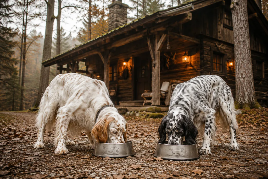 Chien : Un Setter Anglais qui mange des croquettes