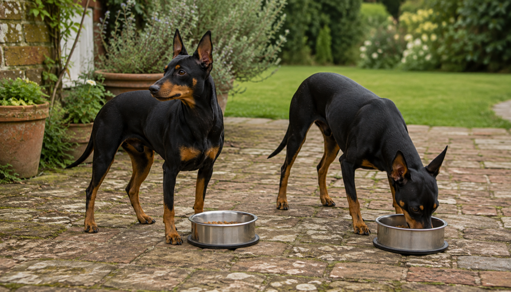 Chien : Un English Toy Terrier qui mange des croquettes