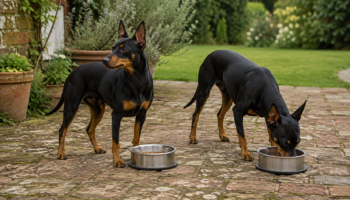 Chien : Un English Toy Terrier qui mange des croquettes