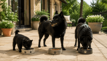 Chien : Un Schipperke qui mange des croquettes